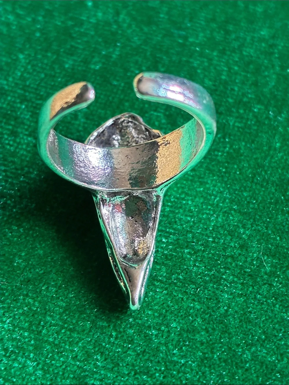 Gothic raven crow skull adjustable ring in silvertone Edgar Allan Poe inspired